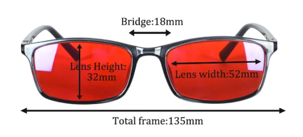 Blue light blocking glasses measurements